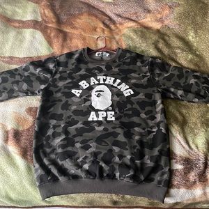 Bape Gray/Black Camo Crewneck Sweater Size XXL